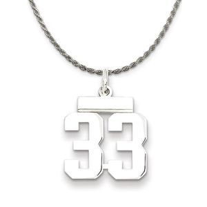 Sterling Silver Athletic Lg Polished Number 33 Necklace - 20 Inch